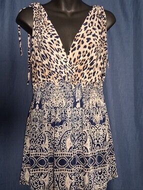 Ace Fashion Mixed Print Smocked Waist Blouse/ Coverup Animal Paisley Size 2X